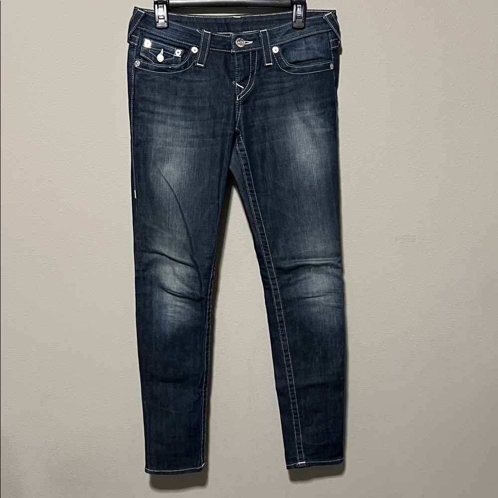 True Religion Women's Skinny Jeans in Faded Dark Blue